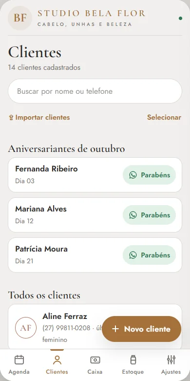 Tela de clientes